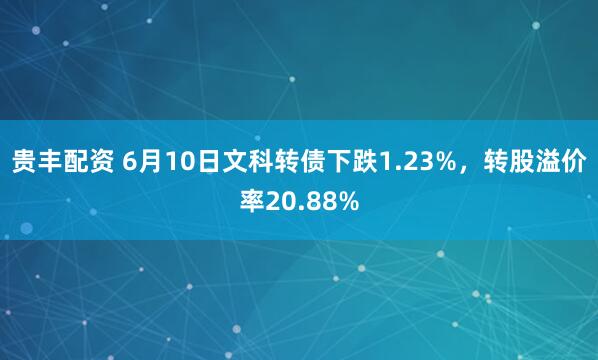 贵丰配资 6月10日文科转债下跌1.23%，转股溢价率20.88%