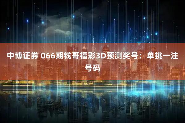 中博证券 066期钱哥福彩3D预测奖号：单挑一注号码